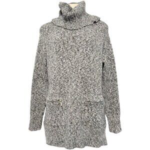 Workshop Republic Gray Cowl Turtleneck Sweater‎ Long Soft Cozy Zip Pocket
